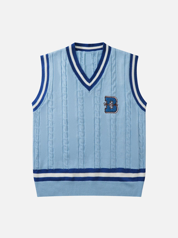 Levefly - "B" Embroidered Sweater Vest - Streetwear Fashion - levefly.com
