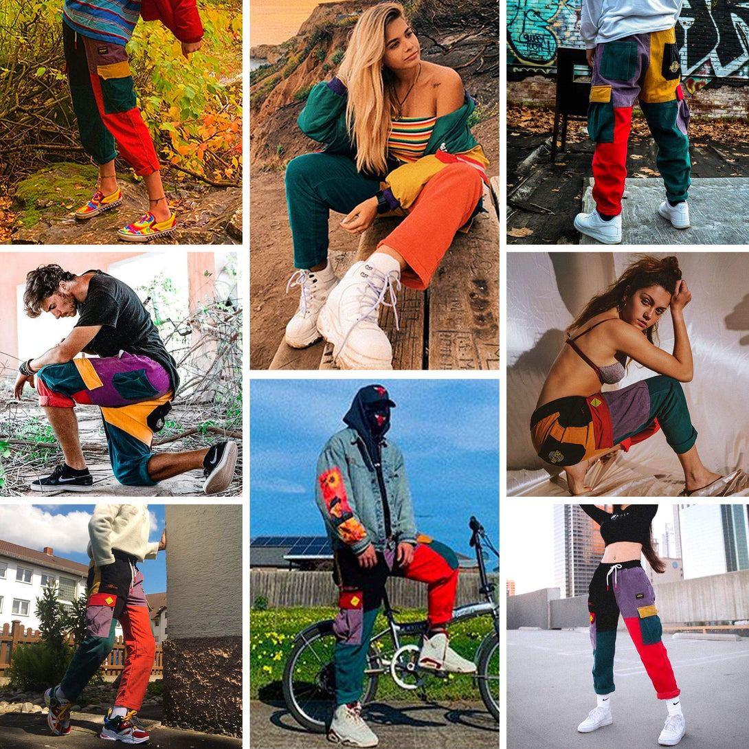 Levefly - "Back to 90's" Patchwork Color Block Corduroy Pants - Streetwear Fashion - levefly.com