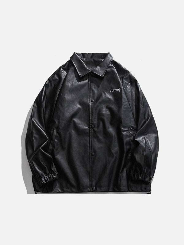 Levefly - "C" Hollow Letter Print PU Jacket - Streetwear Fashion - levefly.com