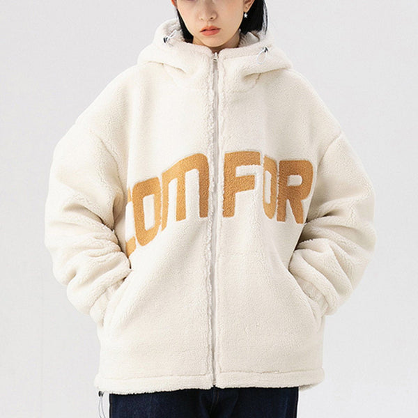 Levefly - "COMFOR" Print Sherpa Winter Coat - Streetwear Fashion - levefly.com