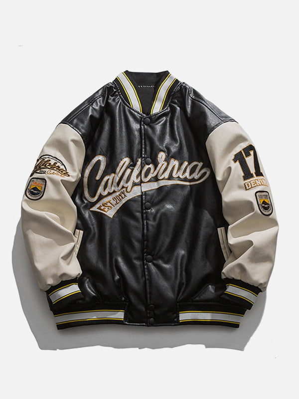 Levefly - "California" PU Stitching Thicken Varsity Jacket - Streetwear Fashion - levefly.com