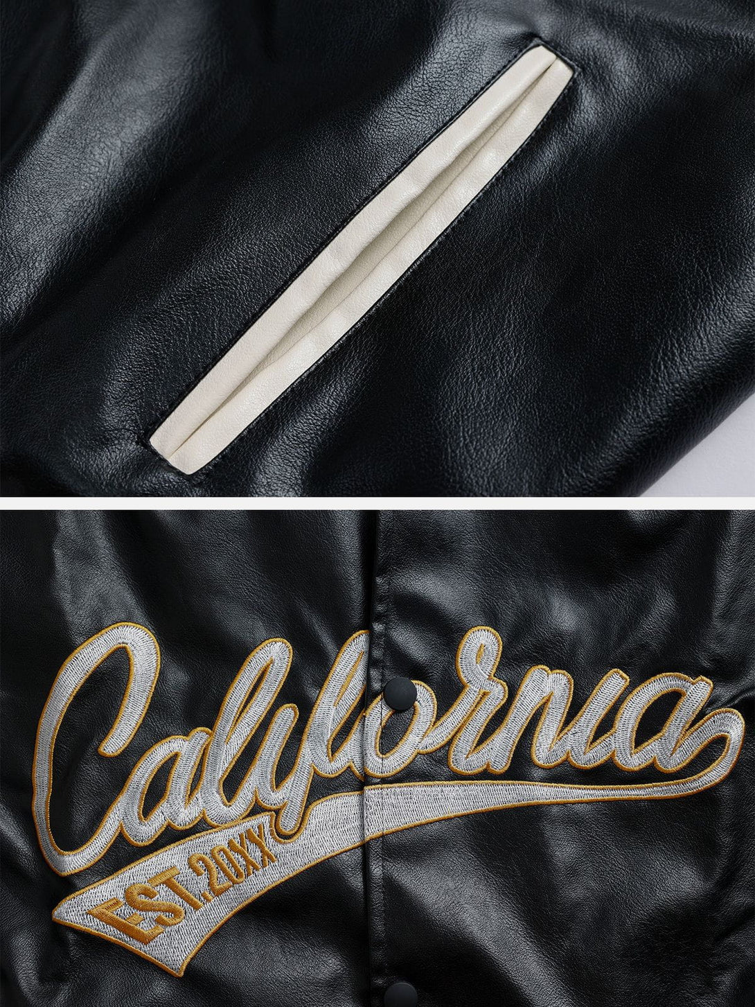 Levefly - "California" PU Stitching Varsity Jacket - Streetwear Fashion - levefly.com