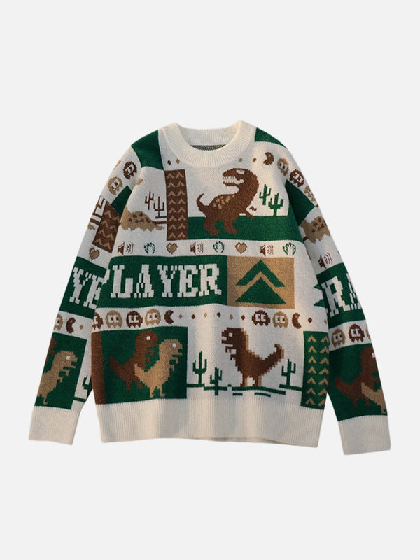 Levefly - Cartoon Pixel Dinosaur Sweater - Streetwear Fashion - levefly.com