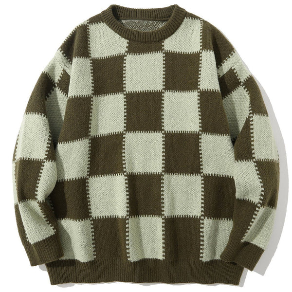 Levefly - Checkerboard Knit Sweater - Streetwear Fashion - levefly.com