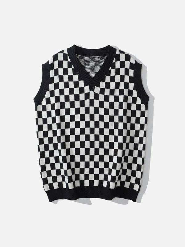 Levefly - Checkerboard Print Sweater Vest - Streetwear Fashion - levefly.com