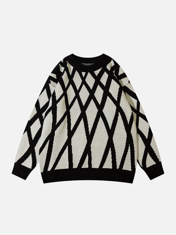 Levefly - Crossover Mesh Jacquard Knit Sweater - Streetwear Fashion - levefly.com