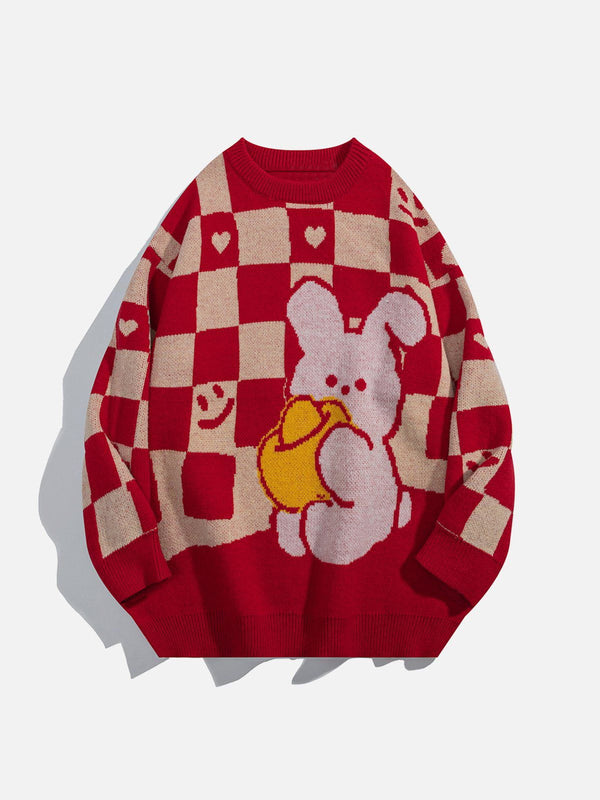 Levefly - Cute Rabbit Plaid Sweater - Streetwear Fashion - levefly.com