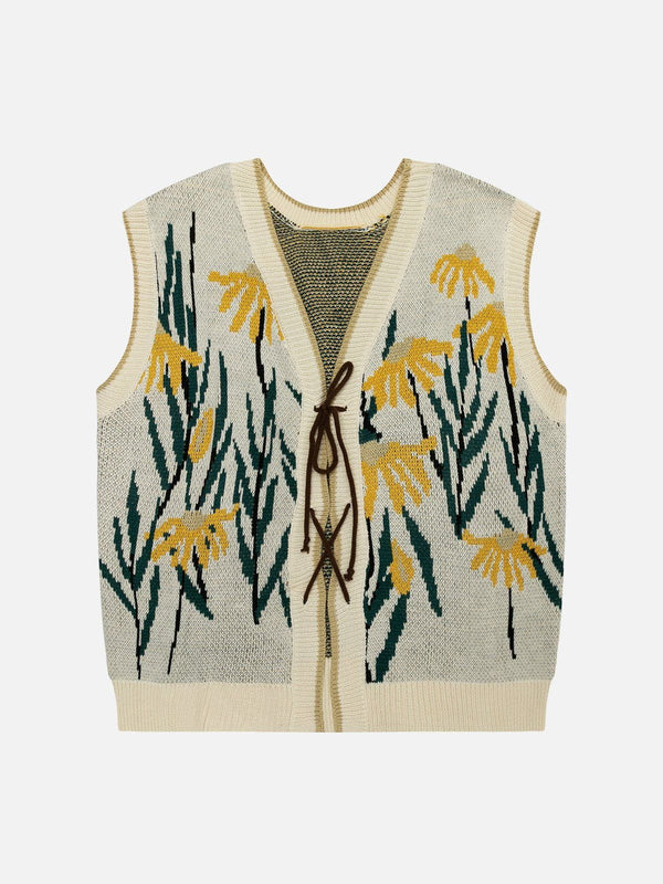 Levefly - Daisies Lace Up Design Sweater Vest - Streetwear Fashion - levefly.com