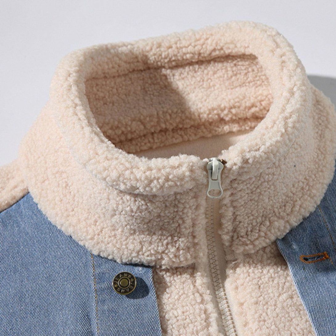 Levefly - Denim Panel Sherpa Winter Coat - Streetwear Fashion - levefly.com