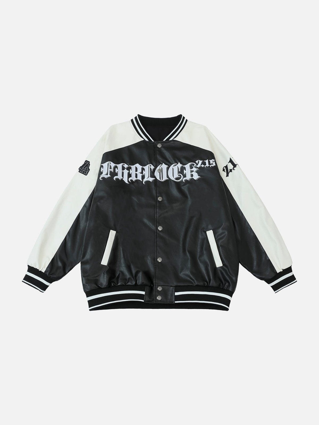 Levefly - Embroidered Colorblock Leather Jacket - Streetwear Fashion - levefly.com