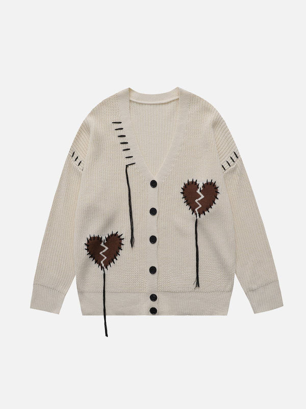 Levefly - Embroidered Heart Fringe Cardigan - Streetwear Fashion - levefly.com