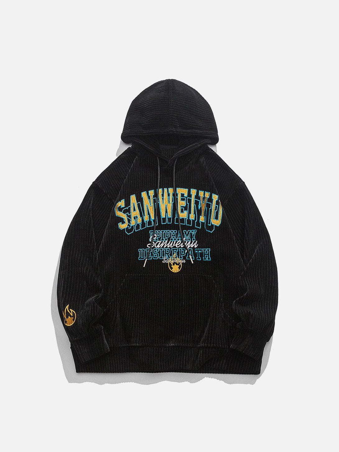 Levefly - Embroidered Letters Corduroy Hoodie - Streetwear Fashion - levefly.com