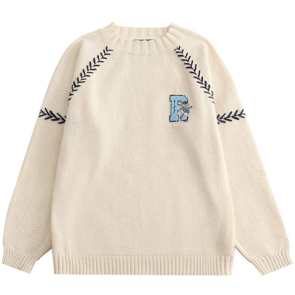 Levefly - Embroidery Bear Knit Sweater - Streetwear Fashion - levefly.com
