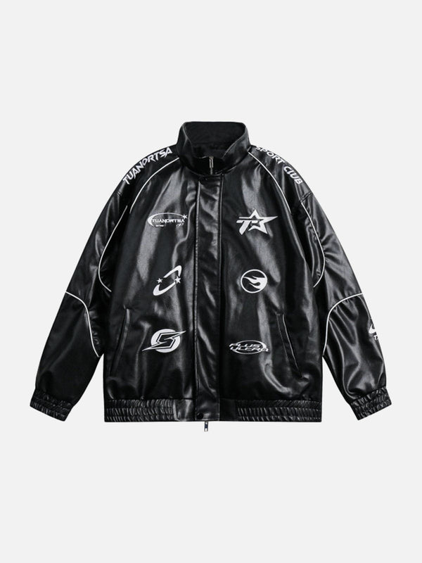 Levefly - Embroidery Motorcycle Leather Jacket - Streetwear Fashion - levefly.com