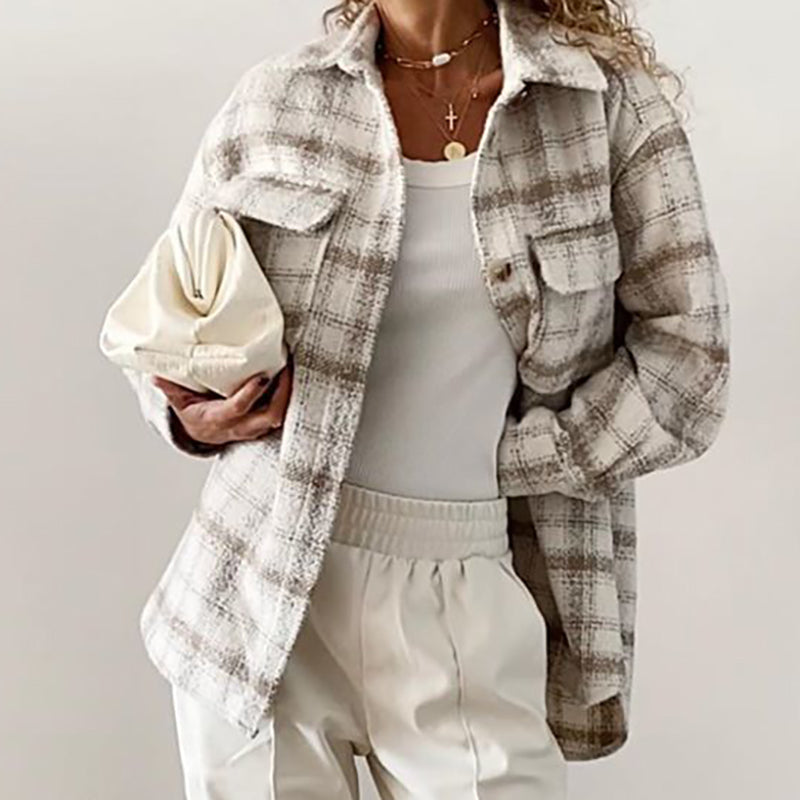 Levefly - Fashion Plaid Khaki Thick Jacket and Coats - Streetwear Fashion - levefly.com