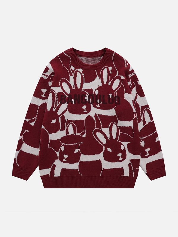 Levefly - Full Rabbit Jacquard Knit Sweater - Streetwear Fashion - levefly.com