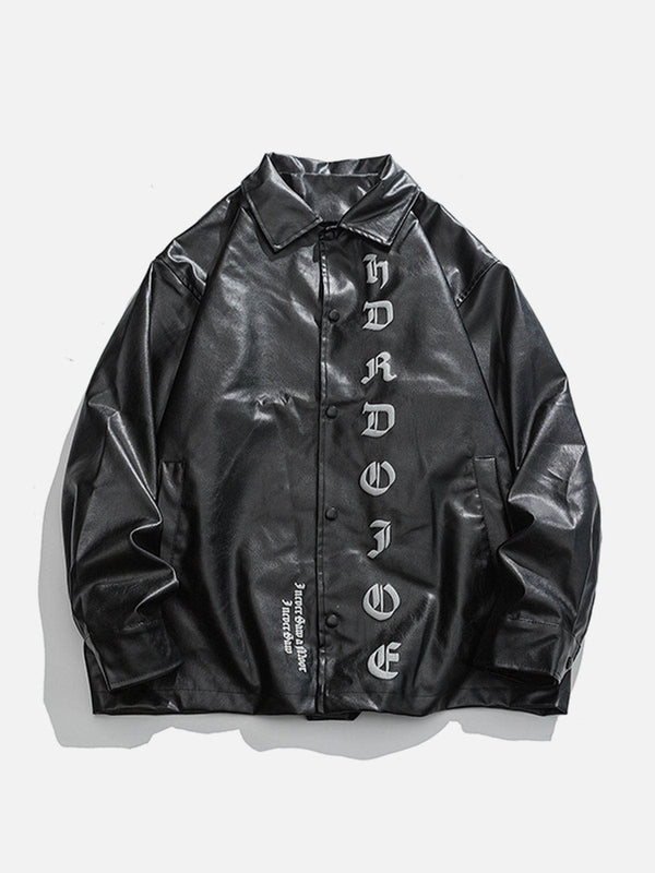 Levefly - Gothic Letter Print Leather Jacket - Streetwear Fashion - levefly.com