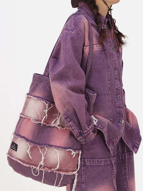 Levefly - Gradient Fringe Denim Tote Bag - Streetwear Fashion - levefly.com
