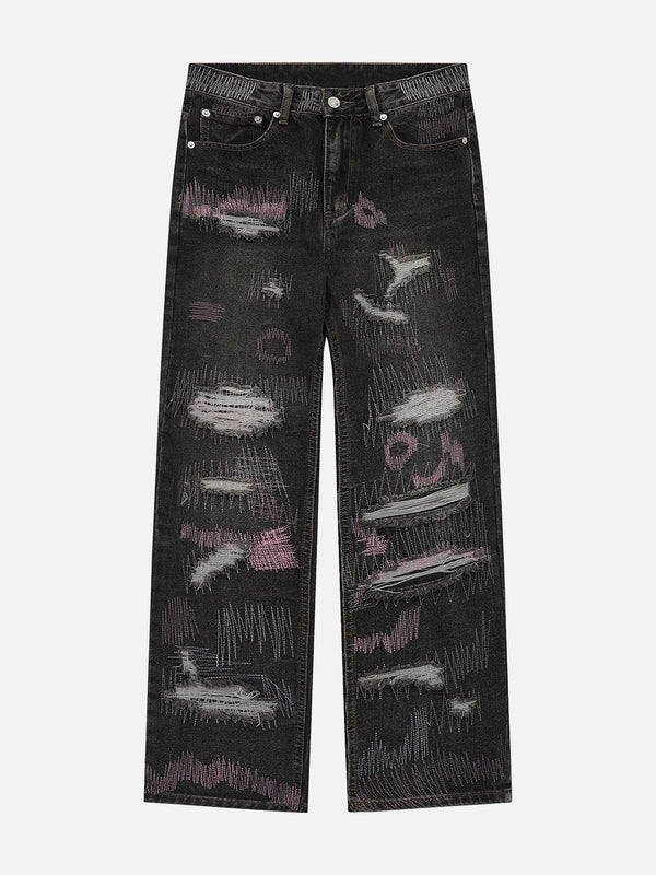Levefly - Graffiti Embroidered Ripped Jeans - Streetwear Fashion - levefly.com