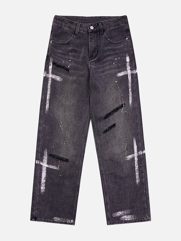 Levefly - Hand Painted Cross Hole Jeans - Streetwear Fashion - levefly.com