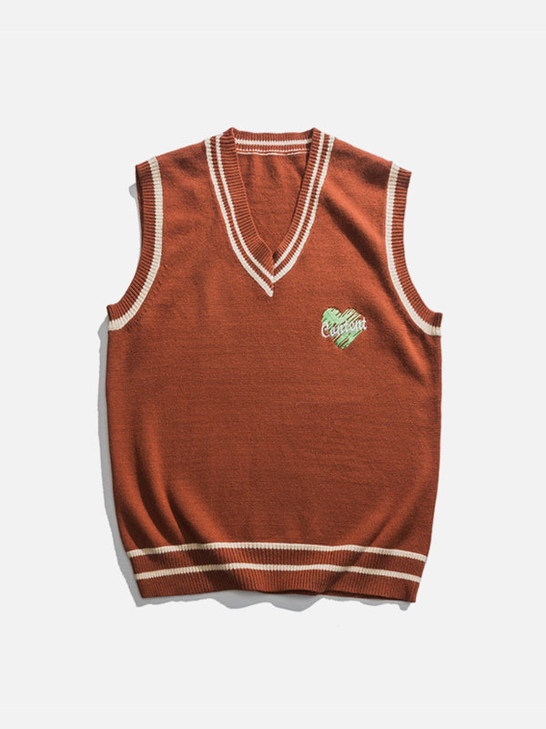 Levefly - Heart Embroidered Sweater Vest - Streetwear Fashion - levefly.com