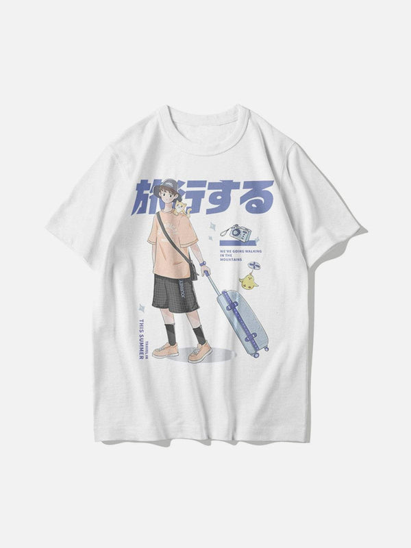 Levefly - Japanese Anime Travel Boy Print Cotton Tee - Streetwear Fashion - levefly.com