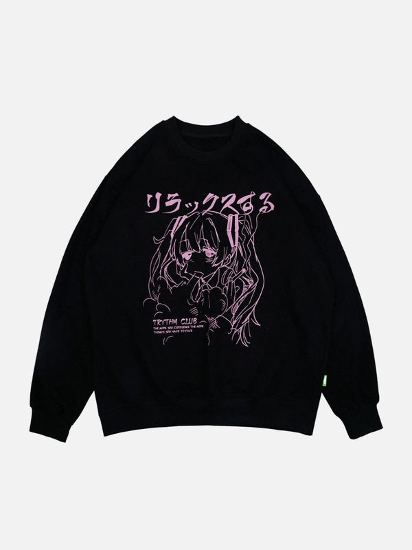 Levefly - Japanese Cartoon Anime Girl Print Sweatshirt - Streetwear Fashion - levefly.com