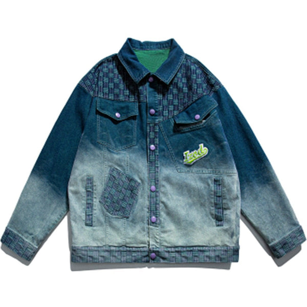 Levefly - Labeled Gradient Denim Jacket - Streetwear Fashion - levefly.com