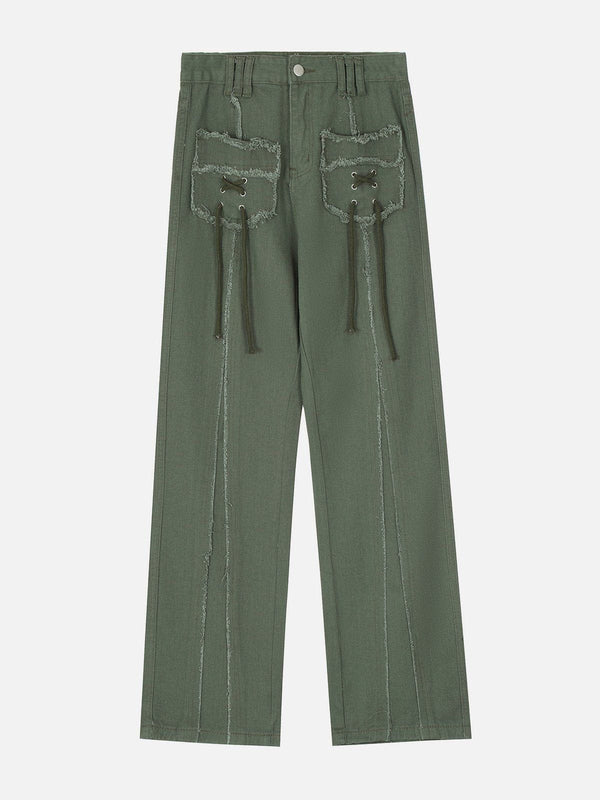 Levefly - Lace Up Raw Pocket Pants - Streetwear Fashion - levefly.com
