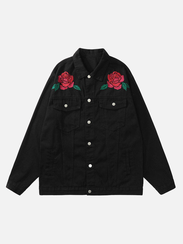 Levefly - Letter Rose Button Denim Jacket - Streetwear Fashion - levefly.com