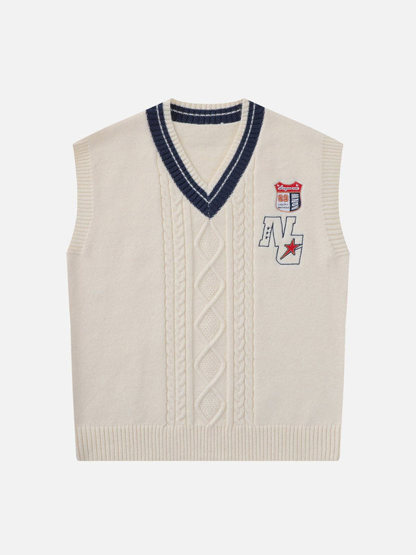 Levefly - Lettered Star Embroidery Sweater Vest - Streetwear Fashion - levefly.com