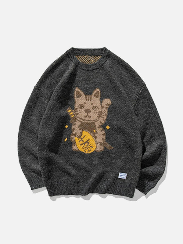Levefly - Lucky Cat Knit Sweater - Streetwear Fashion - levefly.com