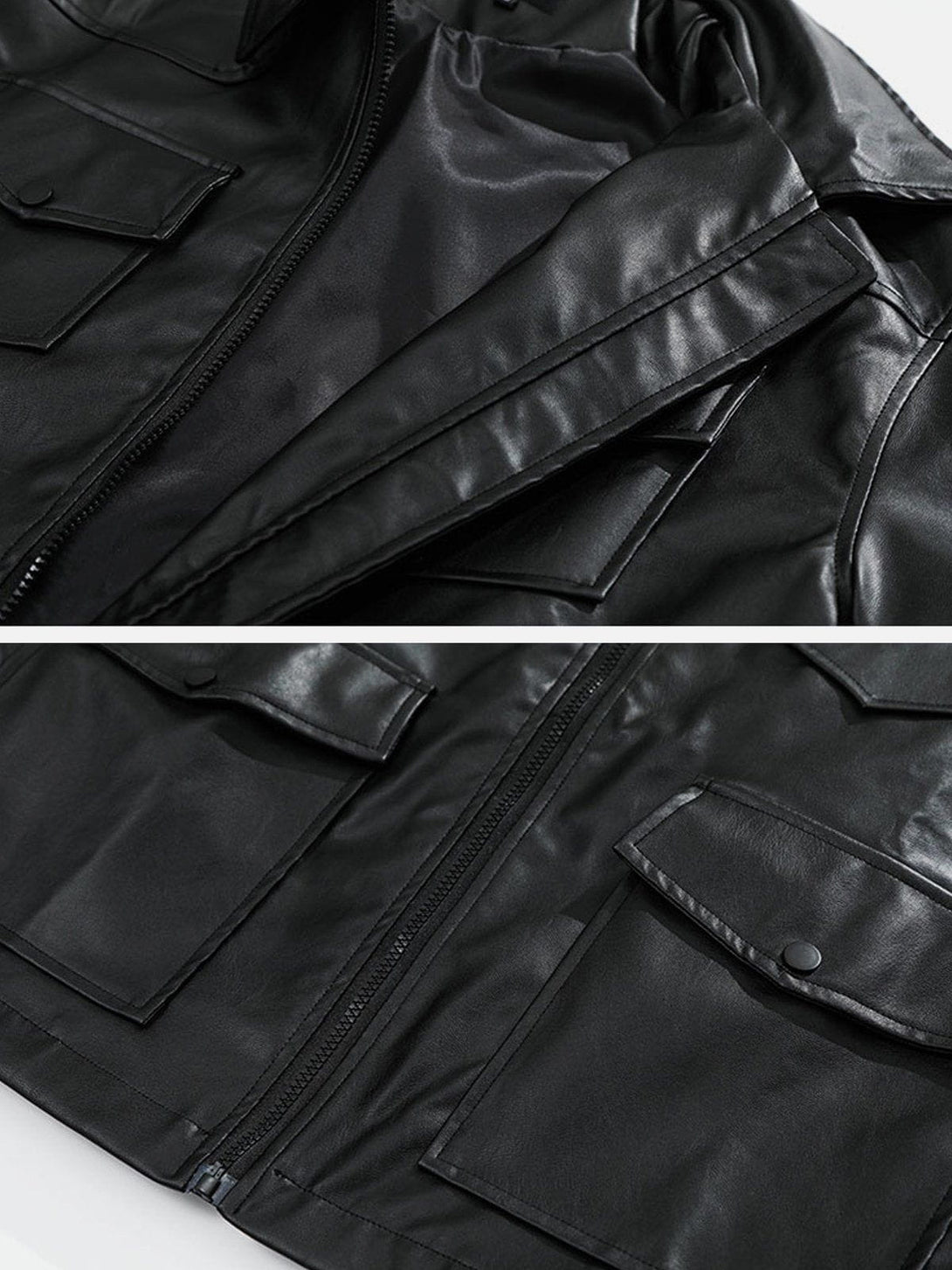 Levefly - Multi Pocket PU Jacket - Streetwear Fashion - levefly.com