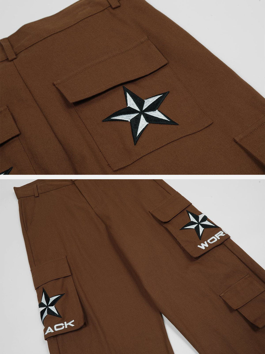 Levefly - Multi-Pocket Pentagram Embroidered Cargo Pants - Streetwear Fashion - levefly.com