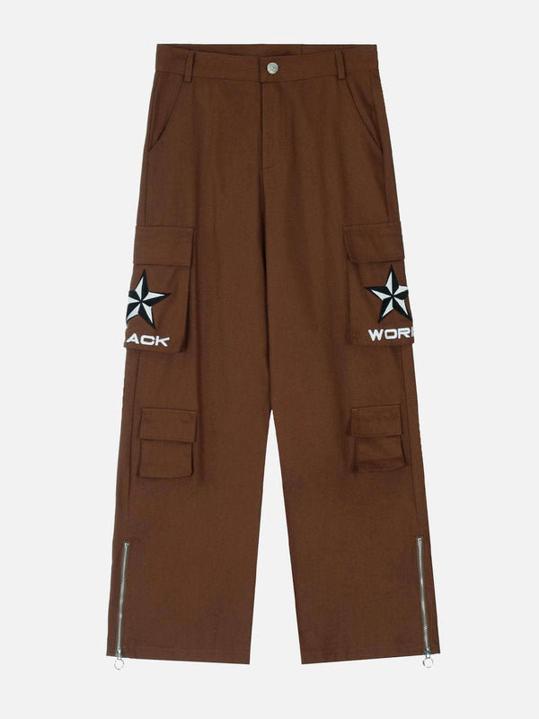 Levefly - Multi-Pocket Pentagram Embroidered Cargo Pants - Streetwear Fashion - levefly.com