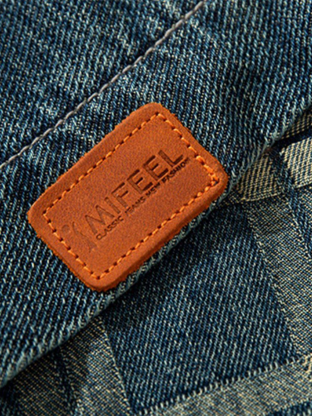 Levefly - Panelled Plaid Belt Embellished Jeans - Streetwear Fashion - levefly.com