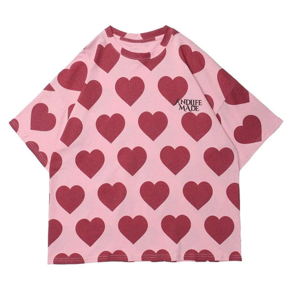 Levefly - Peach Heart Print Cotton Tee - Streetwear Fashion - levefly.com