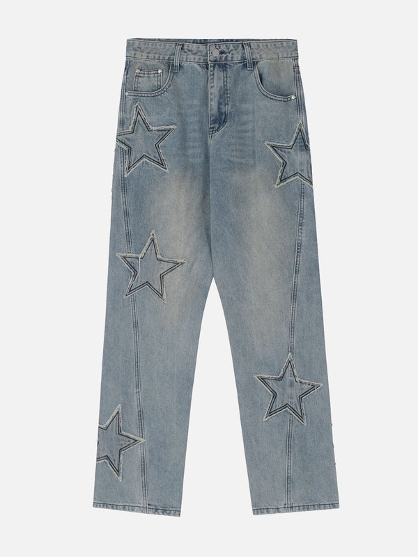 Levefly - Pentagram Patchwork Jeans [���] - Streetwear Fashion - levefly.com