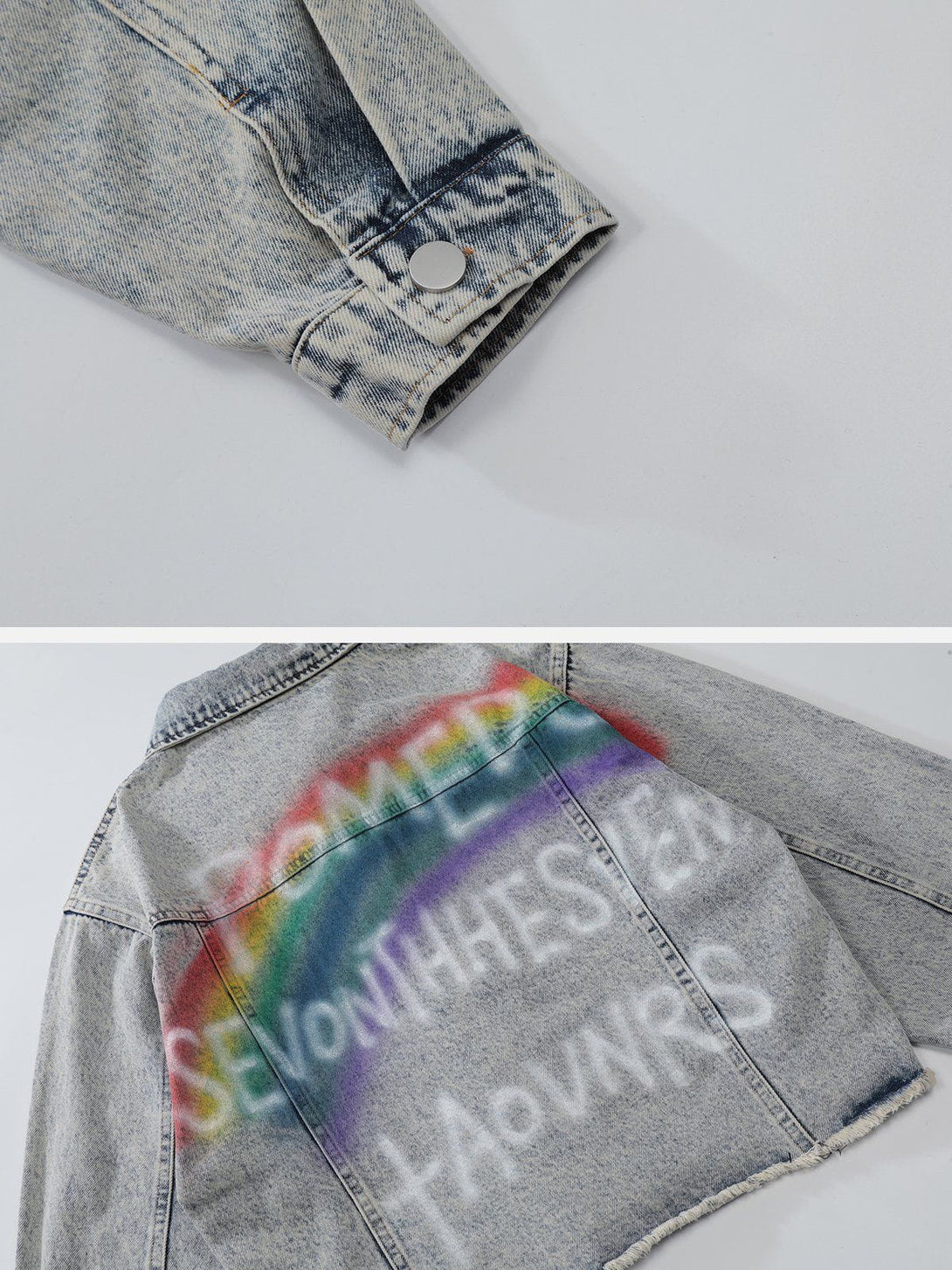 Levefly - Rainbow Letter Print Denim Jacket - Streetwear Fashion - levefly.com
