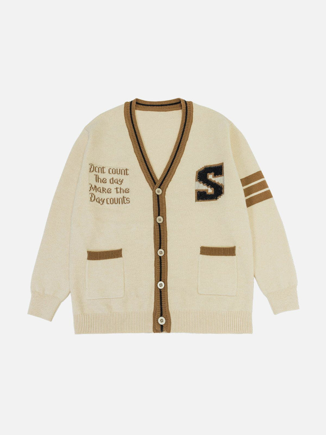 Levefly - "S" Embroidery Color Matching Cardigan - Streetwear Fashion - levefly.com