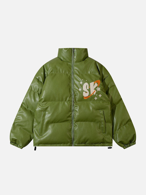Levefly - SK Letter Embroidery PU Winter Coat - Streetwear Fashion - levefly.com