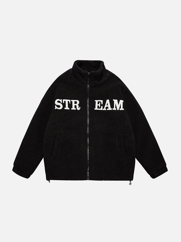 Levefly - STREAM Embroidered Sherpa Jacket - Streetwear Fashion - levefly.com