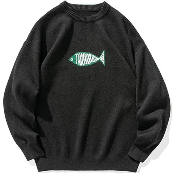Levefly - Small Fish Embroidery Knit Sweater - Streetwear Fashion - levefly.com