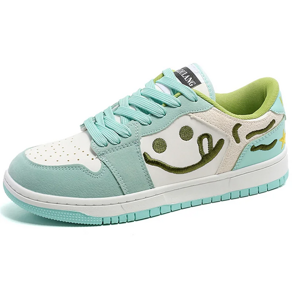 Levefly - Smile Embroidery Sneakers Green Shoes - Streetwear Fashion - levefly.com