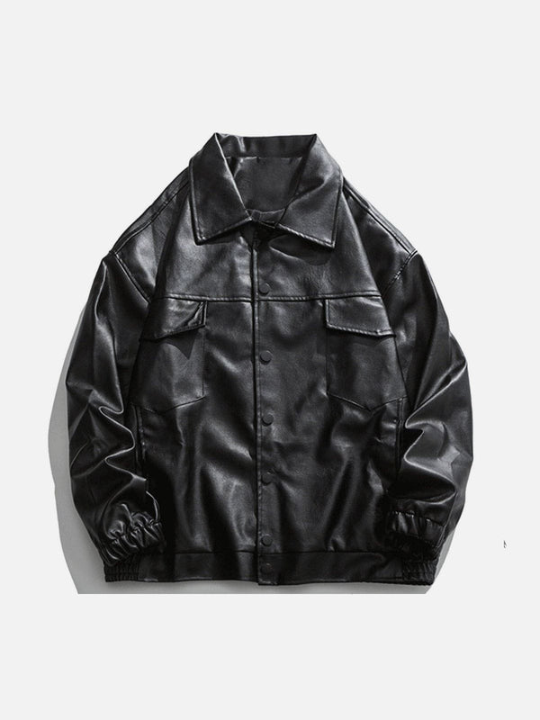 Levefly - Solid Color Lapel PU Jacket - Streetwear Fashion - levefly.com