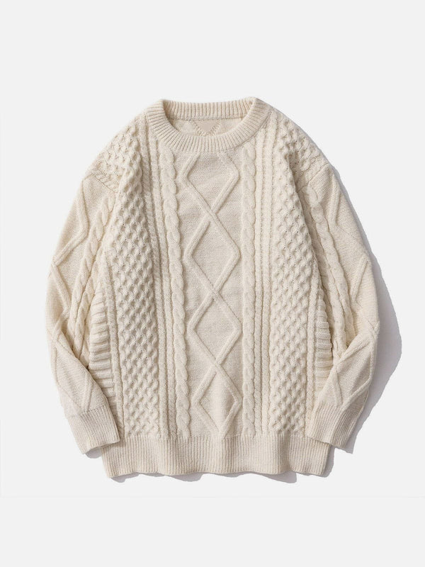 Levefly - Solid Color Woven Pattern Knit Sweater - Streetwear Fashion - levefly.com