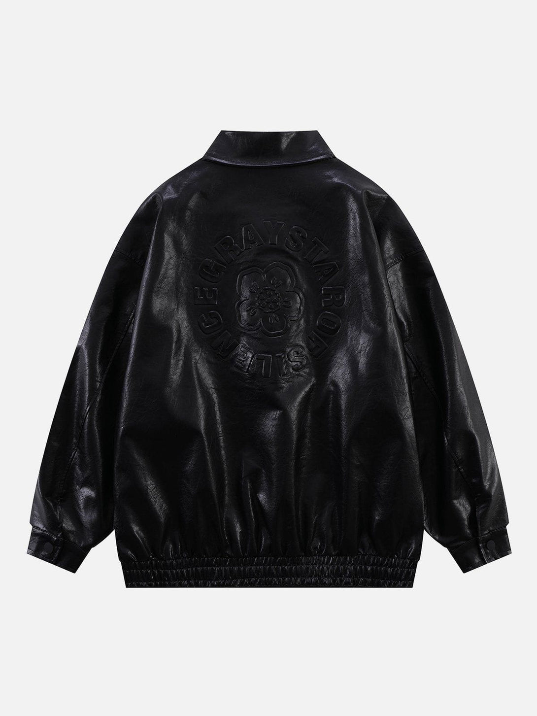 Levefly - Solid Embossed Print Leather Jacket - Streetwear Fashion - levefly.com