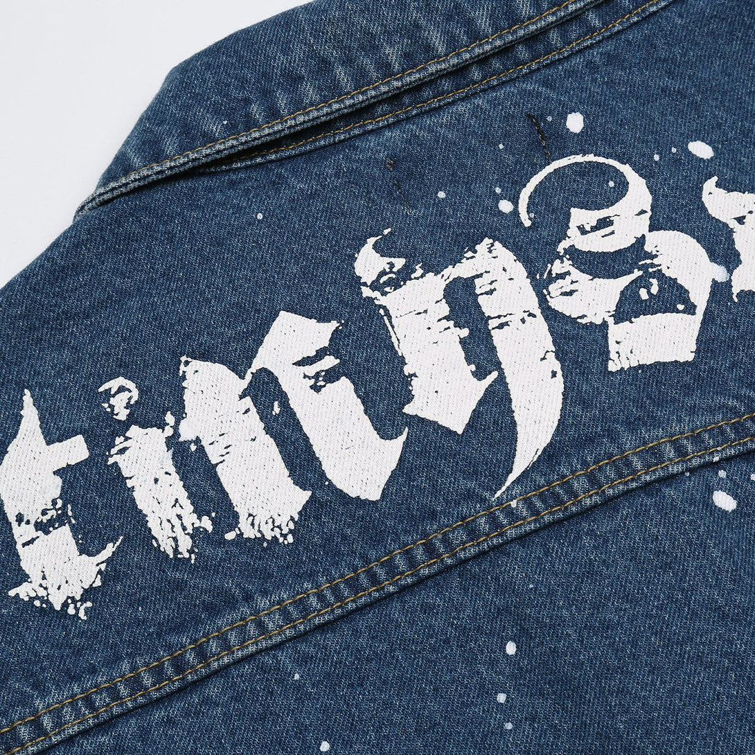 Levefly - Splash Ink Broken Letters Print Denim Jacket - Streetwear Fashion - levefly.com