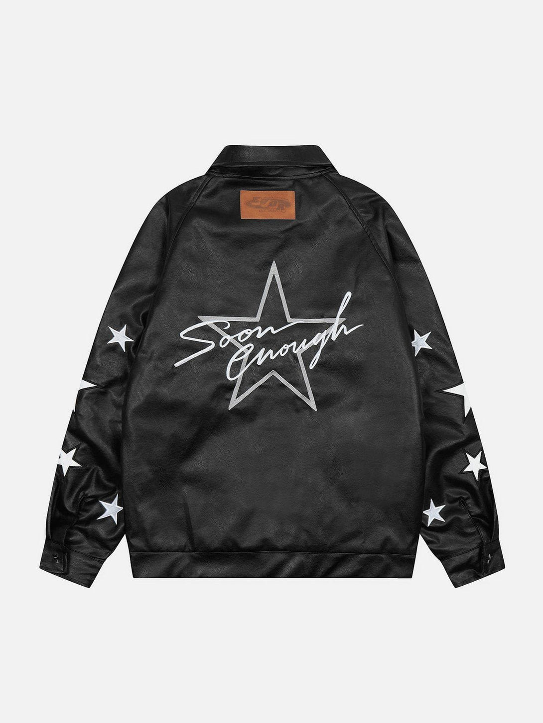 Levefly - Star Embroidery Leather Jacket - Streetwear Fashion - levefly.com
