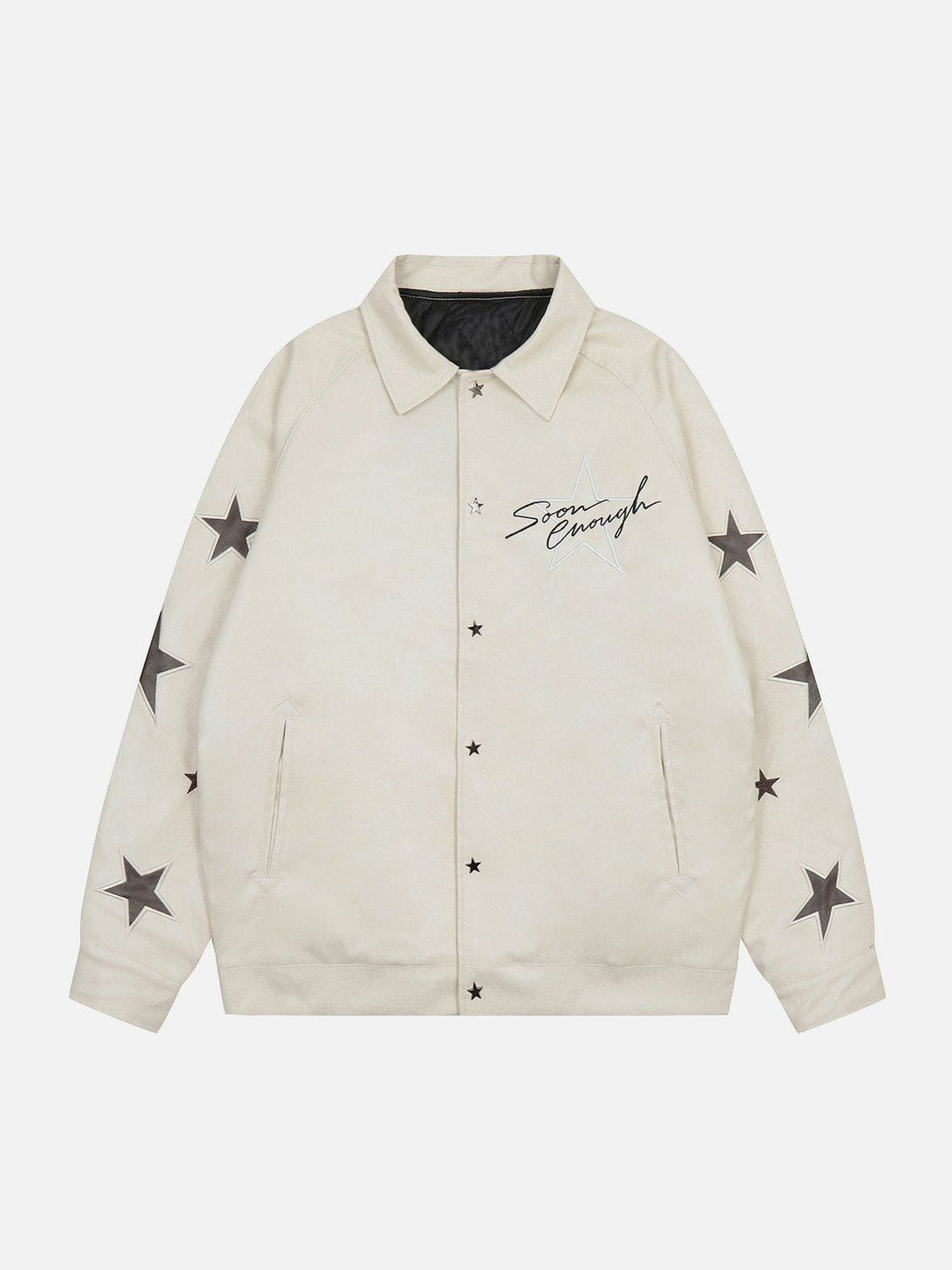 Levefly - Star Embroidery Leather Jacket - Streetwear Fashion - levefly.com
